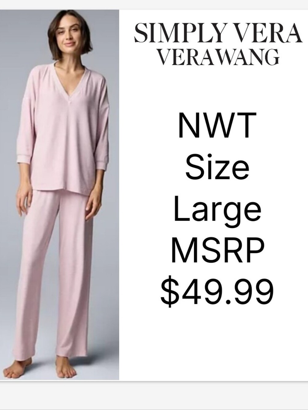 NWT Simply Vera Vera Wang 2-pc. Pajama Top & Pajama Bottoms Set Size Large